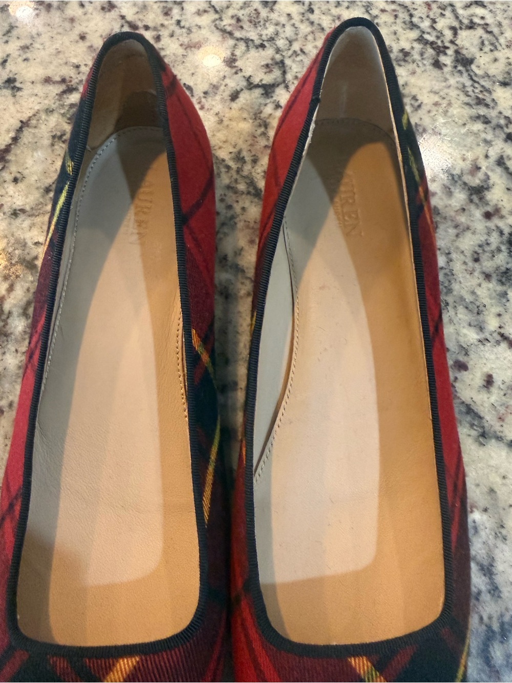 Ralph Lauren Red Plaid Embroidered Monogram Flats - Picture 3 of 9